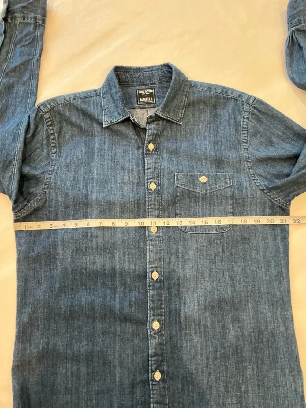 Todd Snyder x Albiate Mens Denim Button-Down Shirt One Chest Pocket M